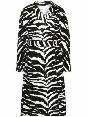 Alaïa Women's Animalier Print Denim Trench Coat in Black | Size 38 | AA9M03315T603