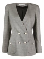 Alessandra Rich Women's Double Breasted Tartan Wool Jacket in Grey | Size 38 | FAB3448F33171819