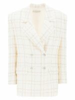 Alessandra Rich Women's Oversized Tweed Jacket With Plaid Pattern in Bianco | Size 42 | FABX3720F4321