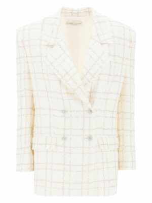 Alessandra Rich Women's Oversized Tweed Jacket With Plaid Pattern in Bianco | Size 42 | FABX3720F4321