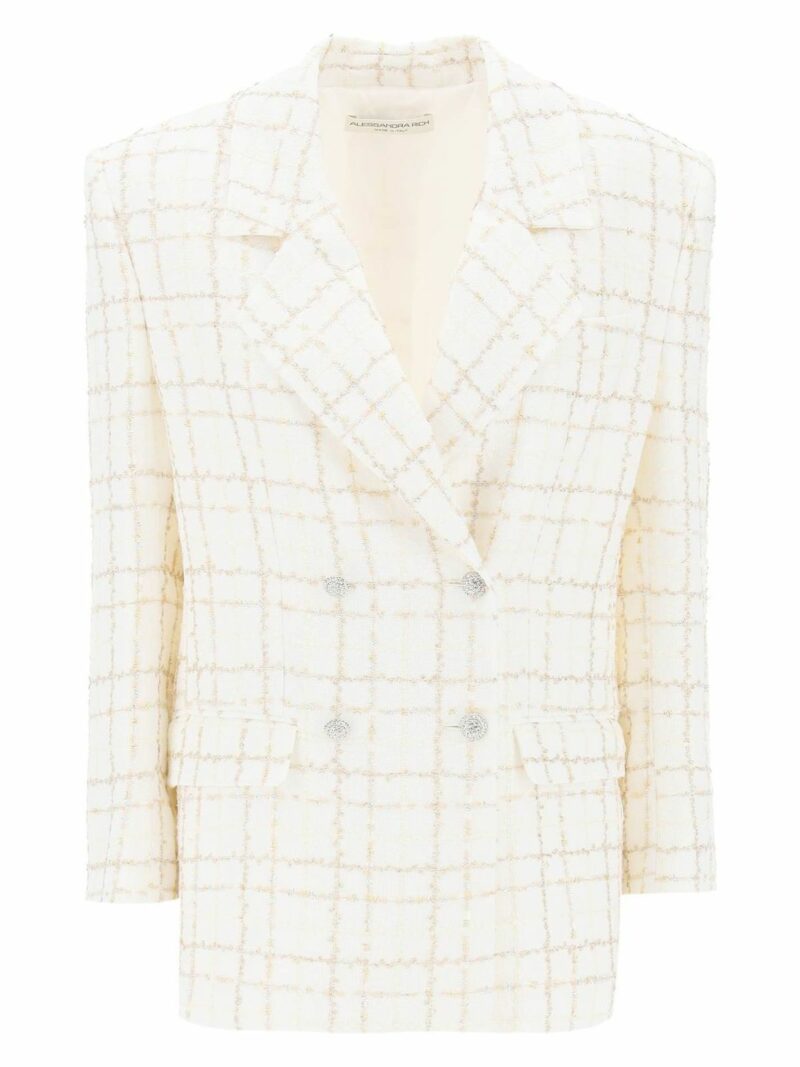 Alessandra Rich Women's Oversized Tweed Jacket With Plaid Pattern in Bianco | Size 42 | FABX3720F4321