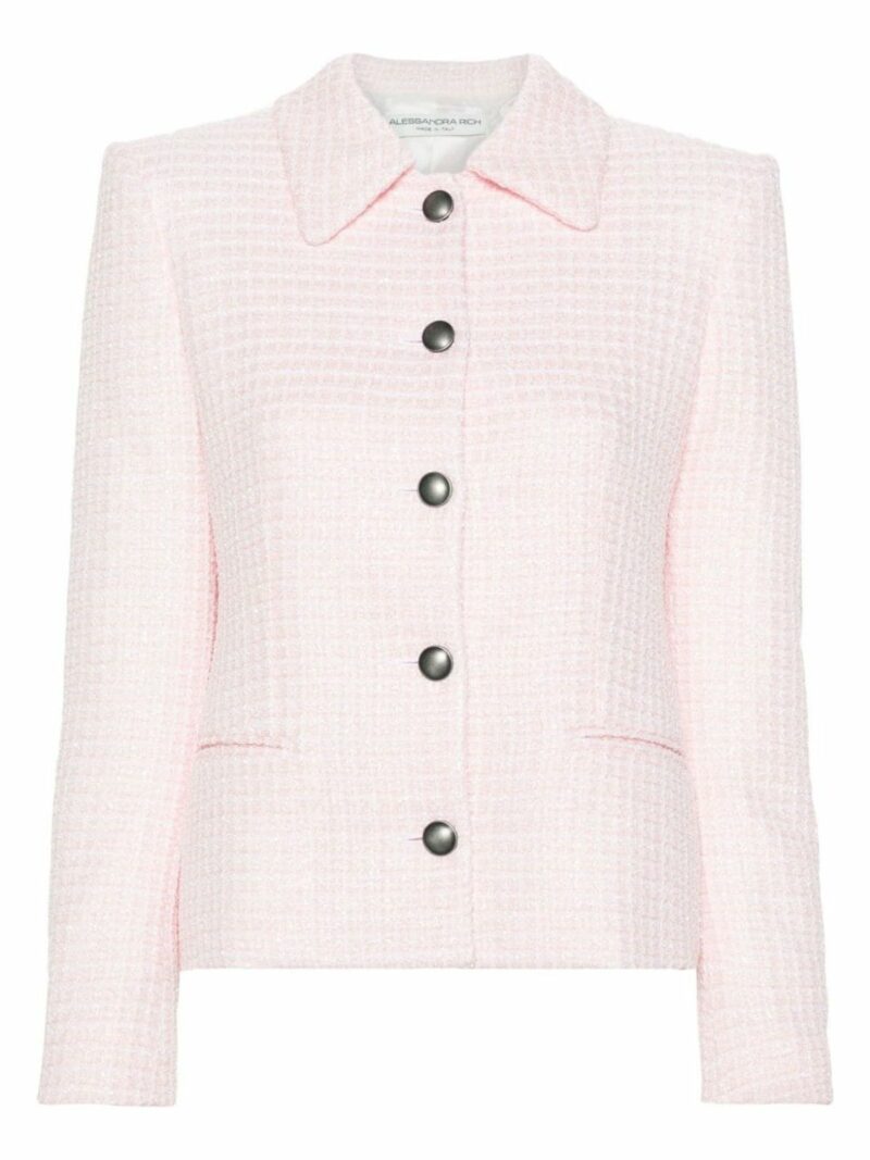 Alessandra Rich Women's Sequin Checked Tweed Jacket in Powder | Size 38 | FABX3538F42501815