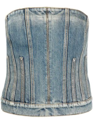 Alexander Mcqueen Women's Denim Corset Top in Distressed Wash | Size 40 | 732924QMACC4251