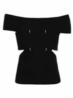 Alexander Mcqueen Women's Off Shld Sliced Top in Black | Size Small | 748051Q1A5Z1000