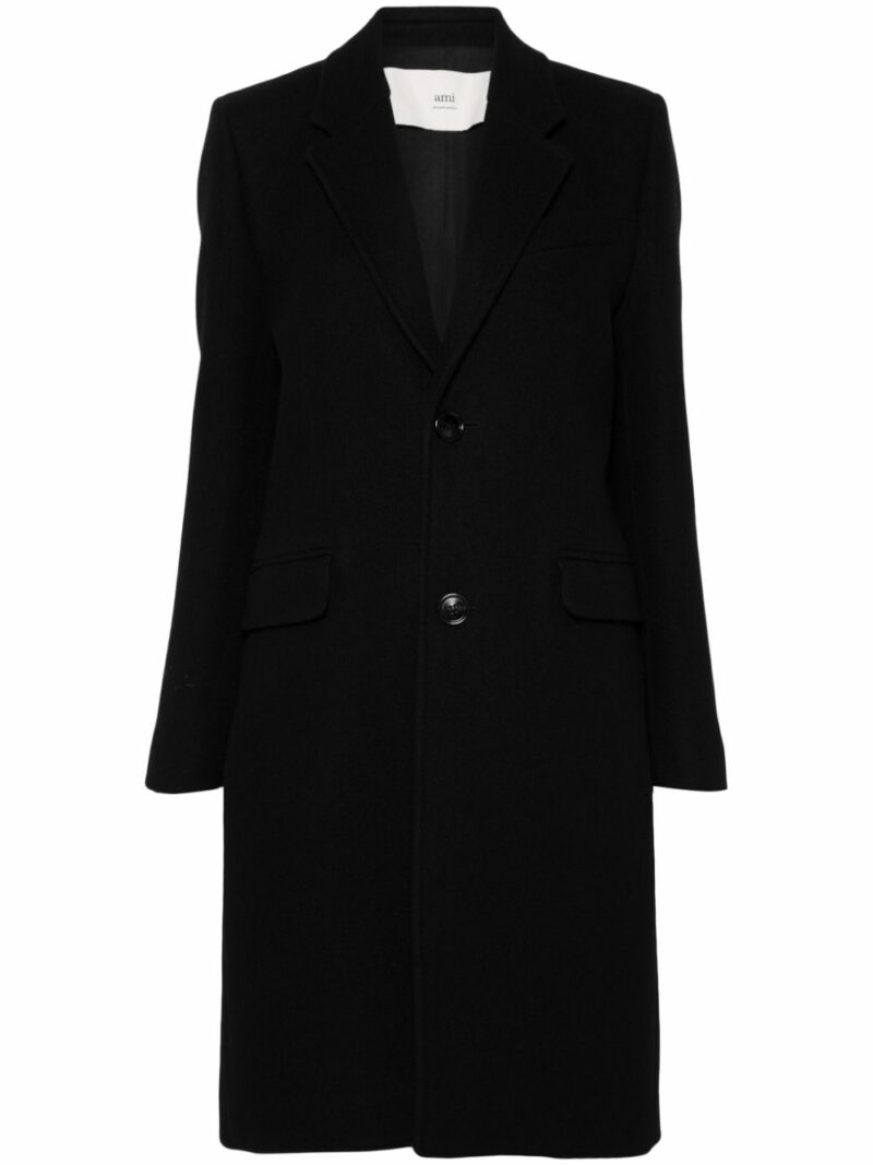 Ami Paris Women's Wool Single-Breasted Coat in Black | Size 38 | FCO010WV0049001
