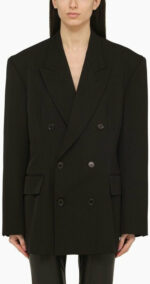 Balenciaga Women's Cinched Double-Breasted Wool Jacket in Black | Size 34 | 773357TNT39