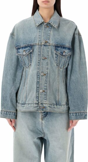 Balenciaga Women's Hourglass Denim Jacket in Light Indigo | Size 38 | 24P773776TJW79 Color 4076