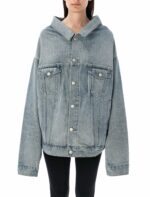 Balenciaga Women's Off Shoulder Denim Jacket in Light Blue | Size Small | 24P786638TQW55 Color 6379