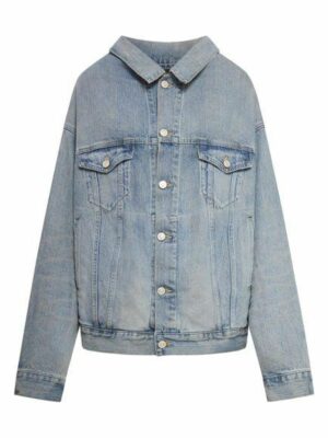 Balenciaga Women's Off Shoulder Light Denim Jacket in Blue | Size Small | 786638TQW55