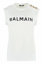 Balmain Women's Cotton Tank Top in White | Size Medium | AF1ED000BB02 Color GAB