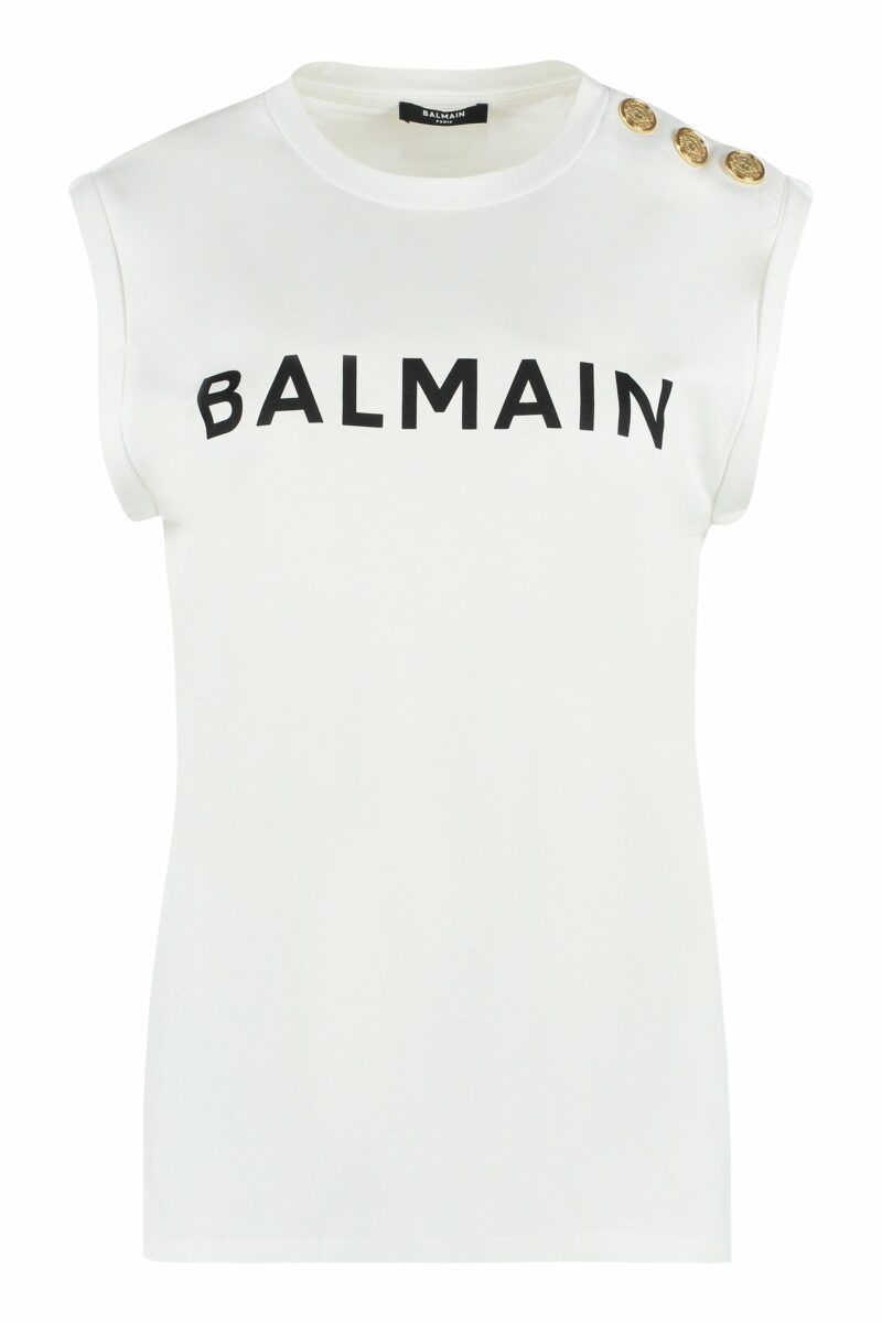 Balmain Women's Cotton Tank Top in White | Size Medium | AF1ED000BB02 Color GAB