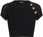 Balmain Women's Knitted Cropped Top in Black | Size 38 | CF1AI077KF240PA