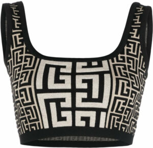 Balmain Women's Monogram Cropped Top in Black | Size 38 | BF1AA035KE67GFE