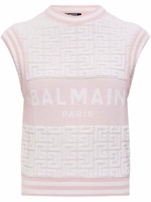 Balmain Women's Monogram Logo Tank Top in White | Size 36 | DF1AB354KE95GSO