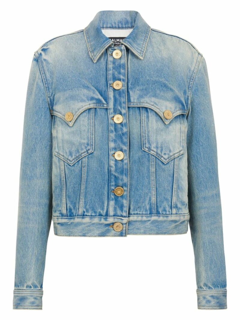 Balmain Women's Stone Washed Cotton Jacket in Blue | Size 36 | CF1TC130DE04