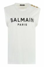 Balmain Women's T-Shirt Cotton Tank Top in White | Size Small | AF0ED000BB02 Color GAB