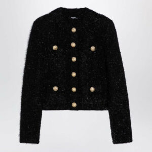 Balmain Women's Tweed Jacket With Buttons in Black | Size 38 | DF1SK249KG43