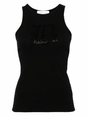 Blumarine Women's Logo Ribbed Cotton Tank Top in Black | Size Large | 2T049AN0990