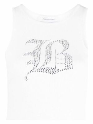 Blumarine Women's Logo Ribbed Cotton Tank Top in White | Size Large | 2T049AN0100