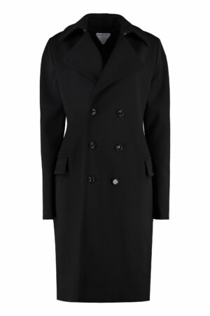 Bottega Veneta Women's Double-Breasted Wool Coat in Black | Size 44 | 666186V0IV0 Color 1000