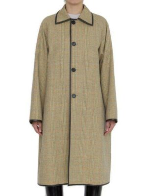 Bottega Veneta Women's Prince-Of-Wales Wool Coat in Beige | Size 38 | 792921V4BW0 Color 1487