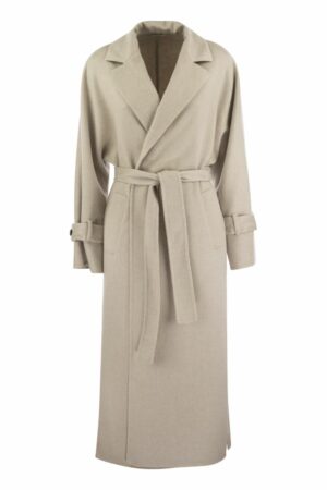 Brunello Cucinelli Women's Cashmere Coat With Jewel Detail in Sand | Size 38 | MD5039797