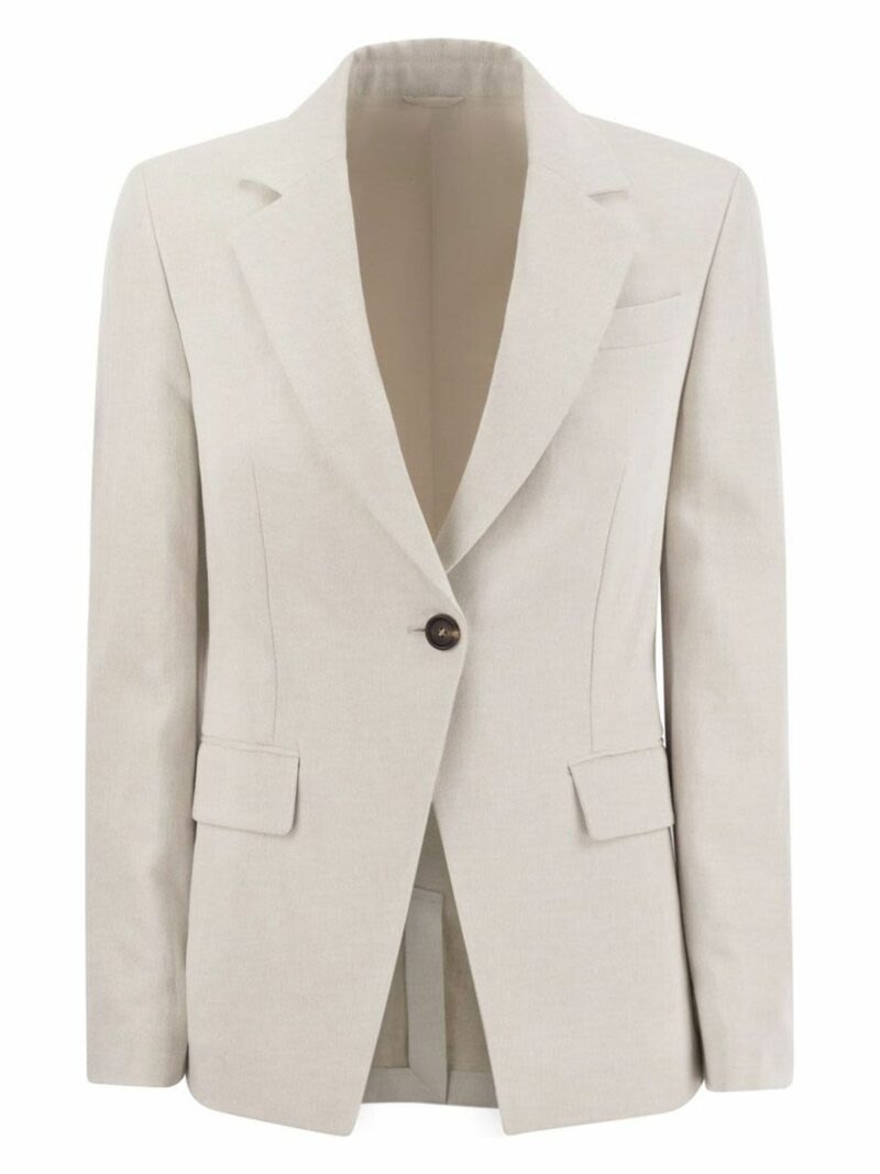 Brunello Cucinelli Women's Cotton And Linen Jacket in Chalk | Size 38 | MH5612033