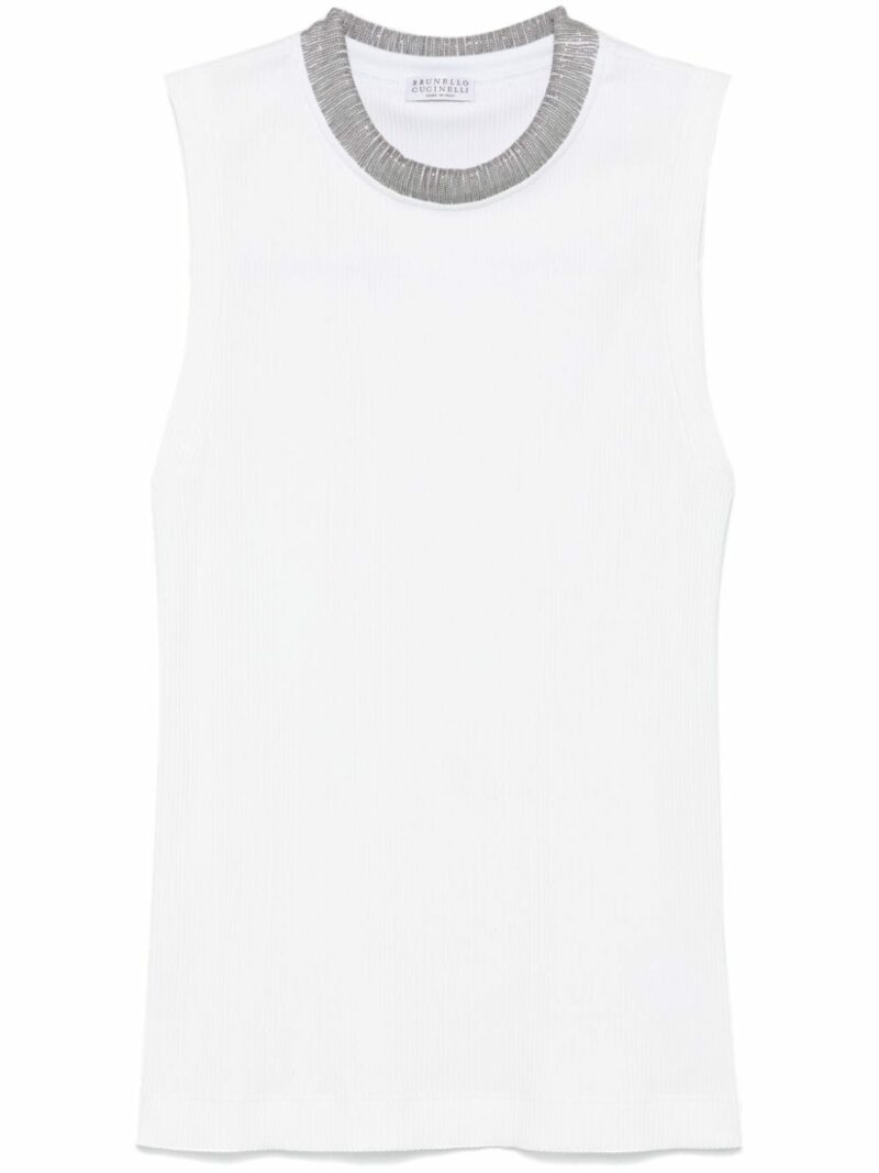 Brunello Cucinelli Women's Cotton Tank Top in White | Size Large | MG902HR330C159