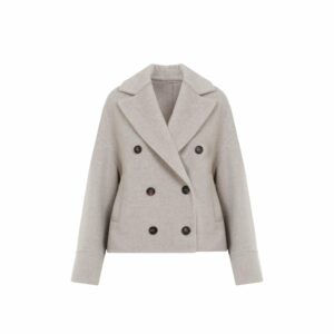 Brunello Cucinelli Women's Double-Breasted Wool And Cashmere Short Coat in Beige | Size 40 | MD5327960P