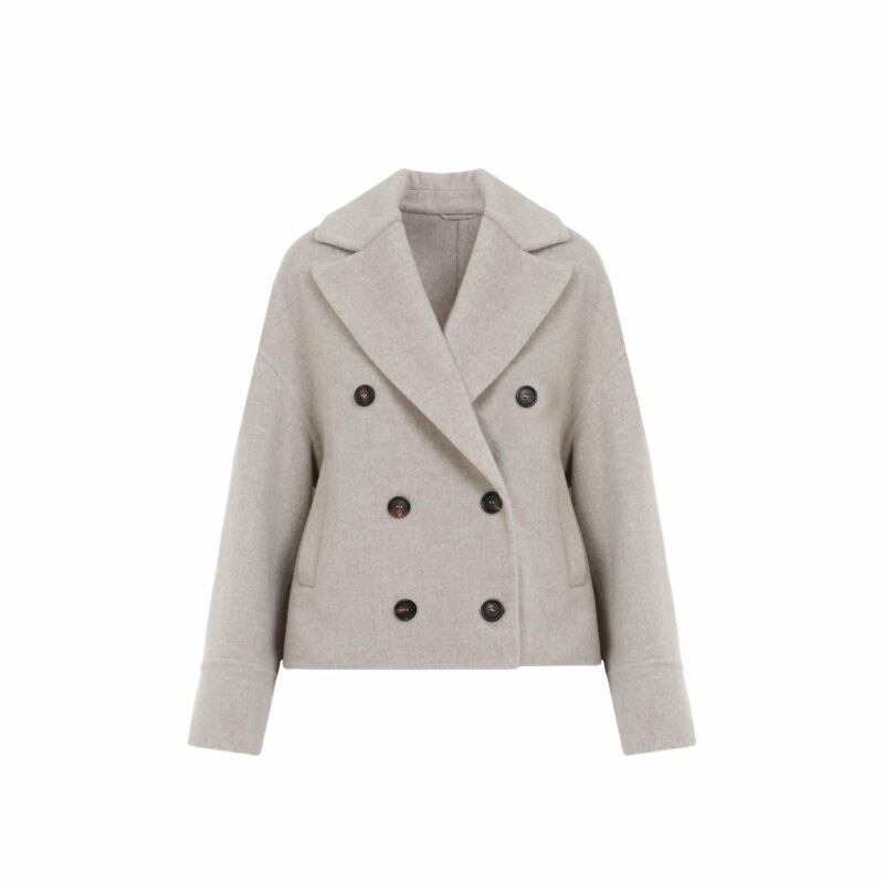 Brunello Cucinelli Women's Double-Breasted Wool And Cashmere Short Coat in Beige | Size 40 | MD5327960P