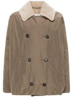 Brunello Cucinelli Women's Down Coat With Shearling Neck in Dove Grey | Size 44 | MB5747879C8909