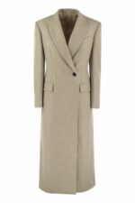 Brunello Cucinelli Women's Lightweight Wool Cloth Coat With Jewellery in Beige | Size 38 | MD5919881