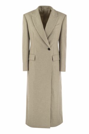 Brunello Cucinelli Women's Lightweight Wool Cloth Coat With Jewellery in Beige | Size 38 | MD5919881