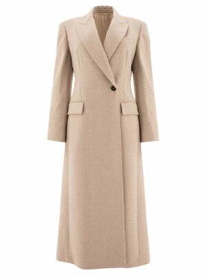 Brunello Cucinelli Women's Lightweight Wool Cloth Coat With Monili in Beige | Size 40 | MD5919881C108