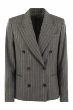 Brunello Cucinelli Women's Virgin Wool MoulinÃ© Pinstripe Jacket With Beadwork in Grey | Size 38 | MD5777060P