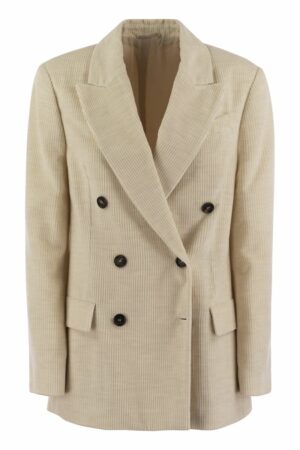 Brunello Cucinelli Women's Viscose And Cotton Corduroy Jacket With Necklace in Ivory | Size 38 | MD5767032P