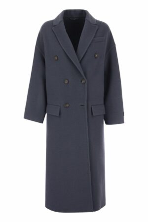 Brunello Cucinelli Women's Wool And Cashmere Double-Breasted Coat in Blue | Size 40 | MD5329538P