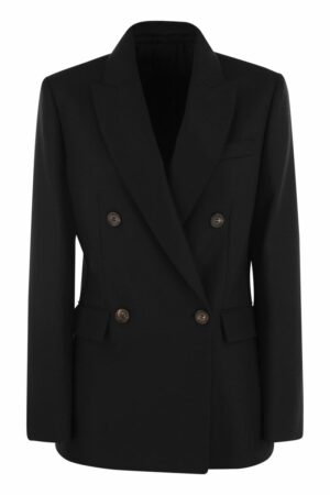 Brunello Cucinelli Women's Wool And Cashmere Jacket With Necklace in Black | Size 38 | MD5887083