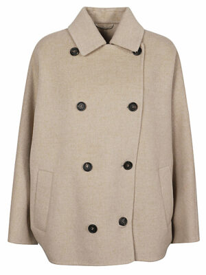 Brunello Cucinelli Women's Wool Double-Breasted Coat in Beige | Size 40 | MD5327871C009