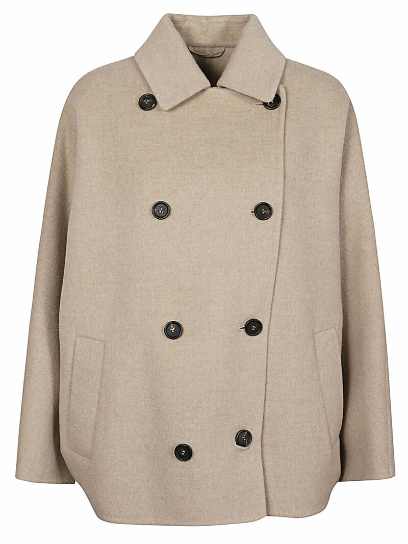 Brunello Cucinelli Women's Wool Double-Breasted Coat in Beige | Size 40 | MD5327871C009