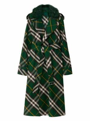 Burberry Women's Check Cotton Trench Coat in Green | Size 6 | 8082165B8660