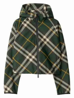 Burberry Women's Check Motif Hooded Jacket in Green | Size Medium | 8081889B8660