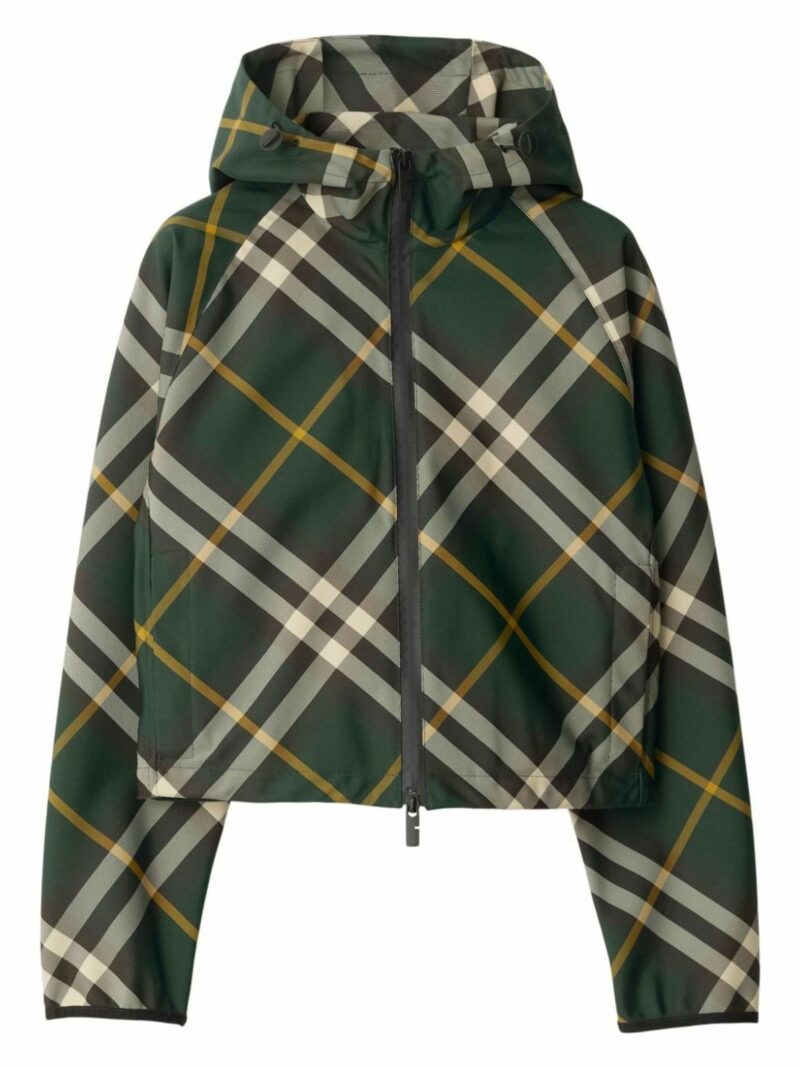 Burberry Women's Check Motif Hooded Jacket in Green | Size Medium | 8081889B8660