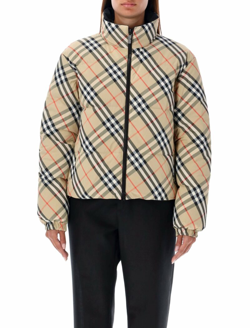 Burberry Women's Checked Down Jacket in Sand Ip Check | Size Large | 24A8096129 Color B9368