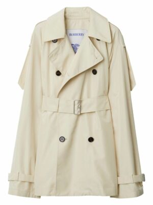 Burberry Women's Double-Breasted Button Fastening Belted Coat in White | Size 4 | 8083853B8620