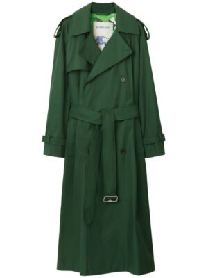 Burberry Women's Long Trench Coat in Green | Size 6 | 8083658