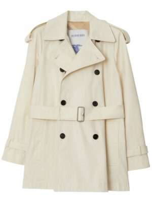 Burberry Women's Short Cotton Gabardine Trench Coat in Bianco | Size 8 | 8083207