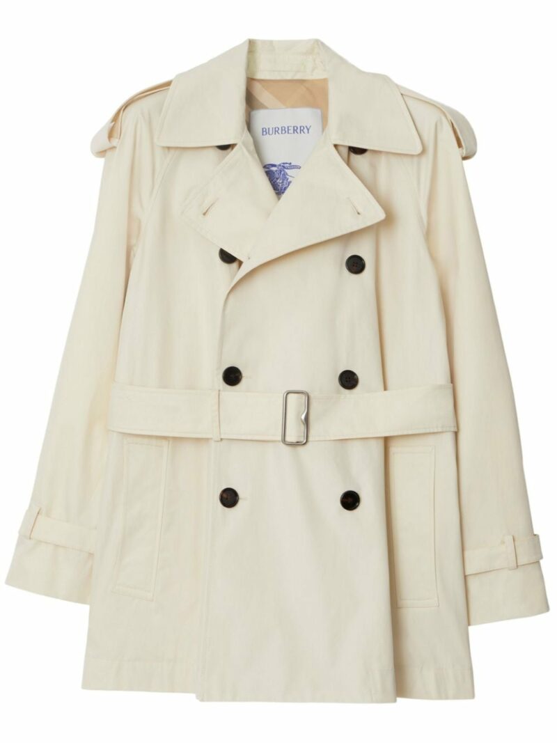 Burberry Women's Short Cotton Gabardine Trench Coat in Bianco | Size 8 | 8083207