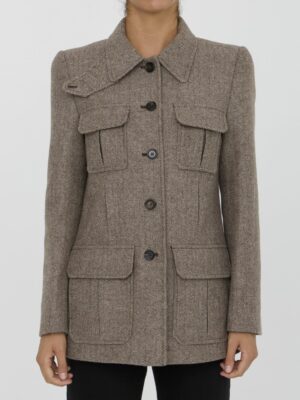 ChloÃ© Women's Long Herringbone Jacket in Brown | Size 40 | CH24WVE03190