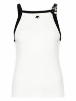 Courrèges Women's Buckle Contrast Tank Top in White | Size Large | 124JDE067JS0070